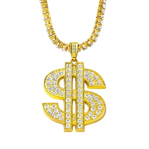 Hip Hop Men's Zinc Alloy Iced Out Dollar Sign Pendant Necklace With Tennis Chain Rhinestone Inlaid Fashion Jewelry Gift
