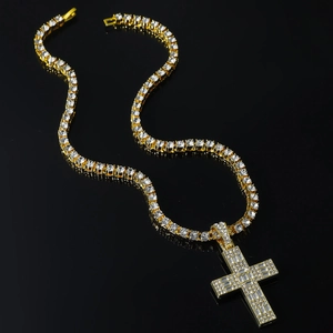 Collana tennis 5mm oro ghiacciato con un ciondolo a croce hip hop con cristalli