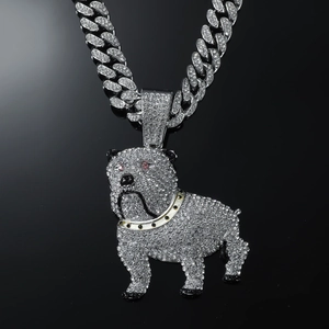 Ciondolo bulldog con zirconi e occhi rossi con catena cubana spessa per gioielli hip hop uomo