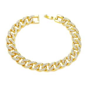 Bracciale a Catena Hip Hop Cuban per Uomo Donna con Strass Pavé Lega Placcata Oro Argento Gioielli Streetwear Accessori