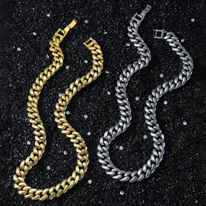 12mm Cuban link chain necklaces in gold and silver finish for men hip hop street style