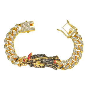 Herren Hip-Hop Punk Gold-Panzerarmband mit roten und schwarzen Strasssteinen besetzt