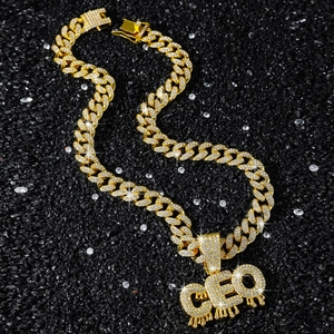 Hip-Hop CEO Buchstabe Anhänger Halskette Zinklegierung Strass Eingelegt Panzerkette Für Herren Personalisiert Schmuck