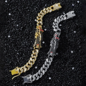 Iced Out Cuban Armbänder mit Santa Muerte Anhängern in Gold- und Silberoptik