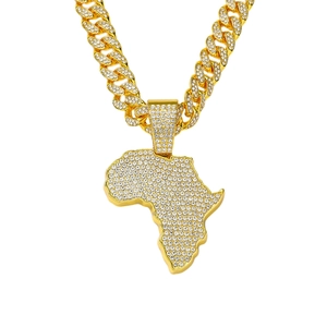 Hip Hop Afrika Kaart Hanger Halsketting Cubaanse Schakel Volledige Strass Zinklegering Goud Zilver Verguld Heren Sieraden