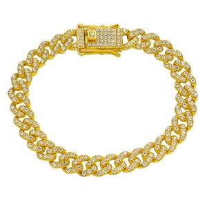 Iced out 9mm gold plated rhombus link hip hop bracelet with sparkling micro pavé crystals