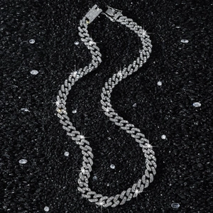 9mm silver iced-out cuban link chain necklace with rhombic patterns for hip-hop style