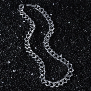 Men's 12mm silver cuban chain with heart links on black stones in hip hop style