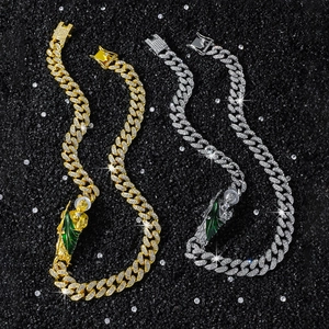 Collana a catena cubana da 12mm con pendente Saint Jude in oro e argento lucido