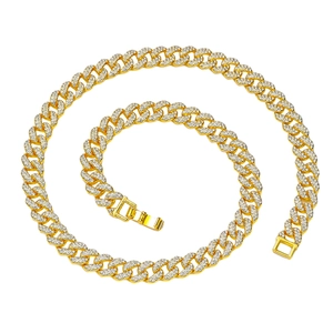 Collier Bracelet Chaîne à Mailles Gourmette Iced Out Hip Hop Streetwear Alliage Strass Bijoux pour Hommes Style Punk Cadeau