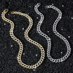 Chaîne cubaine classique de 10 mm pour homme avec pavé de diamants dorés et argentés style hip hop