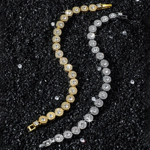 Bracelets à maillons diamants ronds 8mm en or et argent de style hip hop chic