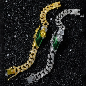Pulsera hip hop San Judas Tadeo con cadena cubana de diamantes en oro y plata