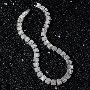 12mm silberne Iced Out Panzerkette für Herren mit eckigen und runden Kristallen