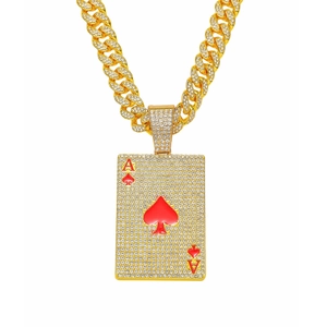 Hip Hop Poker Herz-Ass Anhänger Halskette Legierung Strass Bling Panzerkette Für Herren Streetwear Schmuck