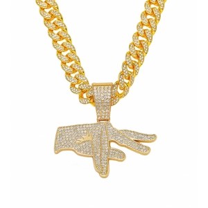 Hip Hop Zinklegierung Strass Finger Geste Anhänger Halskette Panzerkette Für Herren Damen Streetwear Mode Schmuck