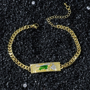 Bracelet Hip-Hop Maillon Cubain Or Saint Jude Pendentif Religieux Strass Émail Alliage Hommes Femmes Bijoux Cadeau