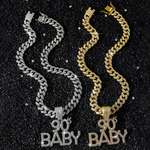 Colliers hip hop dorés et argentés avec pendentif 90's BABY et chaînes cubaines