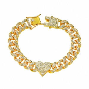 Hip-Hop Armband in Gold mit Herzanhänger und funkelnden Zirkonia-Steinen für Damen und Herren