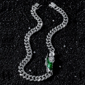 Hip hop 12mm iced out Cuban link chain with green St. Jude religious pendant for men