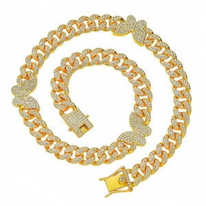 Hip Hop Butterfly Cuban Link Chain For Men Iced Out Rhinestone Alloy Necklace Streetwear Jewelry Gift Gold Silver Plated Necklaces