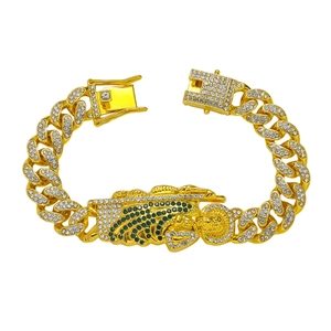 Hip hop St. Jude Cuban link bracelet with gold plating and iced out crystal diamonds