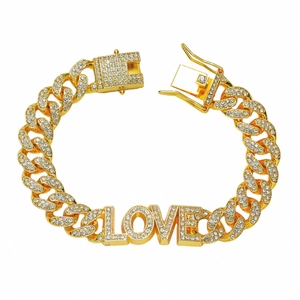 Hip-Hop Armband vergoldet mit LOVE-Schriftzug und funkelnden Strasssteinen im Cuban-Stil