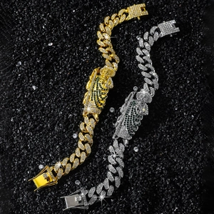 Hip Hop iced out Cuban link bracelet featuring Saint Jude charm with gold and silver finish