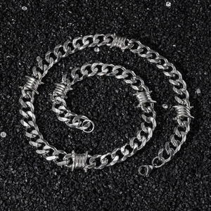 Collana hip hop 11mm in acciaio inossidabile argento con design a filo spinato unico