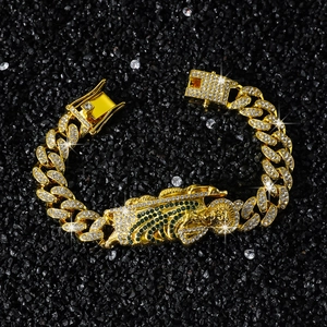 Hip Hop Cuban Link Bracelet With Saint Jude Pendant Full Rhinestone Pave Alloy Link Chain For Men Women Street Jewelry