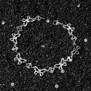 Bracelet à Maillons Géométriques Papillon en Acier Inoxydable Hip Hop pour Hommes Femmes Ton Argent Bijoux de Mode Street