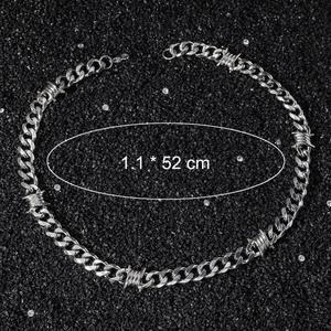Collana hip hop 11mm in acciaio inossidabile con maglie a filo spinato argento 52cm