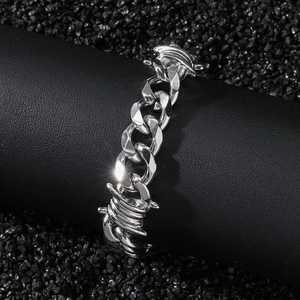 Punk 11mm stainless steel thorn curb chain bracelet with polished finish and hip hop style