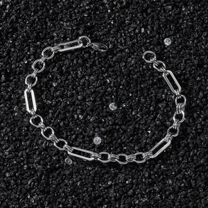 Bracelet Chaîne Patchwork Géométrique en Acier Inoxydable Hip Hop pour Hommes Femmes Bijoux de Style Street en Métal Poli
