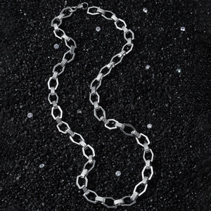 Men's hip-hop stainless steel necklace with geometric hexagonal links on black sand