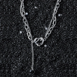 Hip Hop Double Layer Heart Pendant Necklace Stainless Steel Silver Tone Heart Charm Necklaces For Party Unisex Jewelry