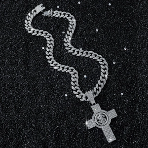 Collana a catena cubana argento hip hop con pendente a croce segno dollaro da uomo