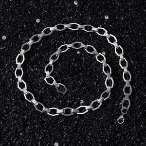 Hip Hop Stainless Steel Geometric Chain Necklace For Men Silver Greek Key Pattern Hexagonal Link Streetwear Jewelry Gift