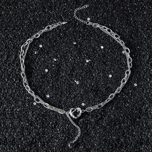 Double-layered hip hop necklace with heart pendant and sparkling zircon accents
