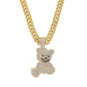 Herren Hip Hop Goldkette mit eisgekühlte Bär-Anhänger und weißen Strasssteinen besetzt