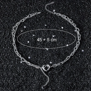 Hip hop style double layer stainless steel chain necklace with black heart pendant