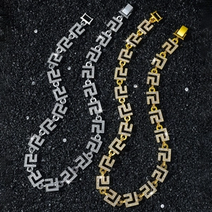 Luxury 14mm hip hop meander link chain bracelet with iced out pavé zircon in gold and silver