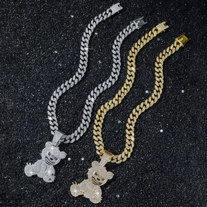 Hip-Hop-Bären-Halskette mit eisgekühlter kubanischer Kette in Gold und Silber