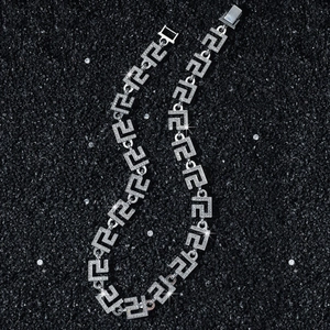 14mm wide men's hip hop necklace with iced-out silver Greek Key geometric link chain