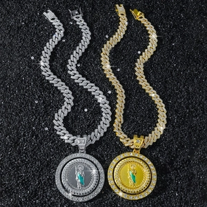 Colliers pendentifs Saint Jude Thaddée en or et argent avec chaînes cubaines glacées
