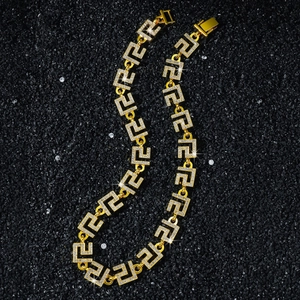 Hip Hop Men Alloy Iced Out Rhinestone Greek Key Meander Pattern Link Chain Necklace Bracelet Luxury Party Jewelry