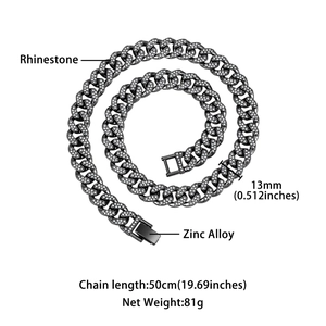 Detailansicht der 13mm gun-black Panzerkette mit Strassbesatz für Herren im Close-up-Stil