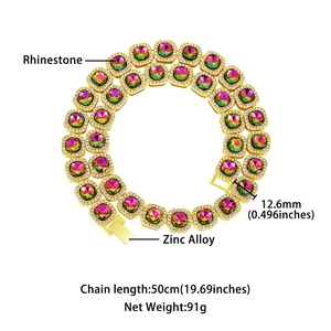 Detailed specs of hip hop rainbow rhinestone chain showing 12.6mm width and 50cm length