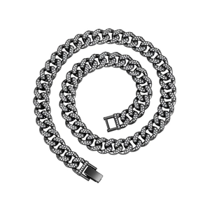 Dunkle Gunmetal-Cuban-Gliederkette mit weißen Zirkonia in einer spiralförmigen Darstellung