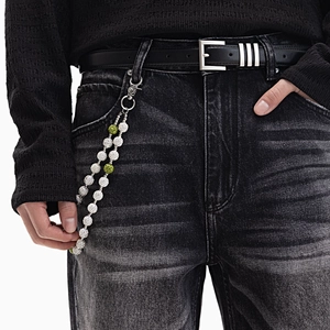Chaîne de pantalon double rangée avec boules en strass et fermoir mousqueton style hip-hop